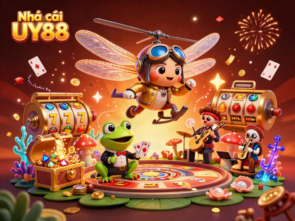 Experience excitement at Nhà cái UY88 with our vibrant 3D casino scene featuring dynamic characters and engaging designs.