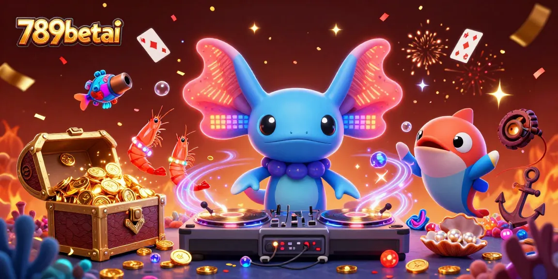 Engage in casino fun with 789betai featuring vibrant axolotl DJ and underwater treasures.