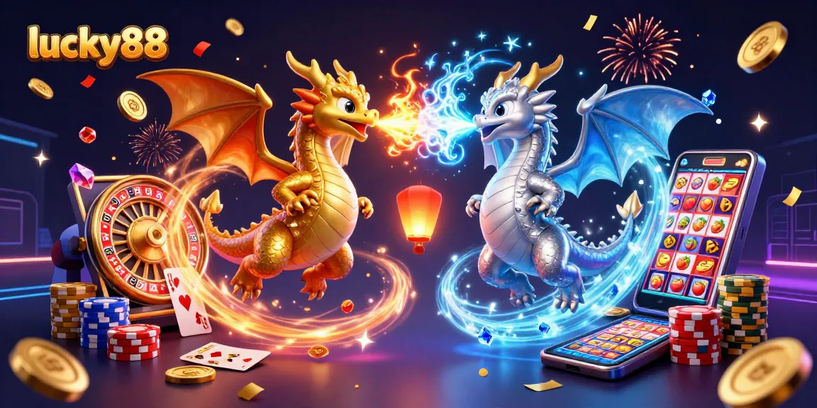 Experience the excitement of lucky88 slots with dynamic dragons, gold coins, and vibrant casino elements.