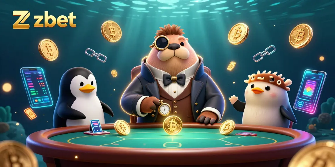 Engage in exciting gaming action with zbet at an underwater poker table featuring unique characters.