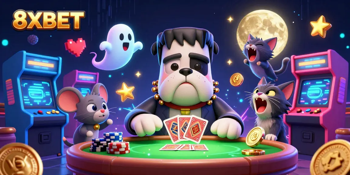 Engage in thrilling card games and adventure with 8XBET featuring whimsical characters and gaming elements.
