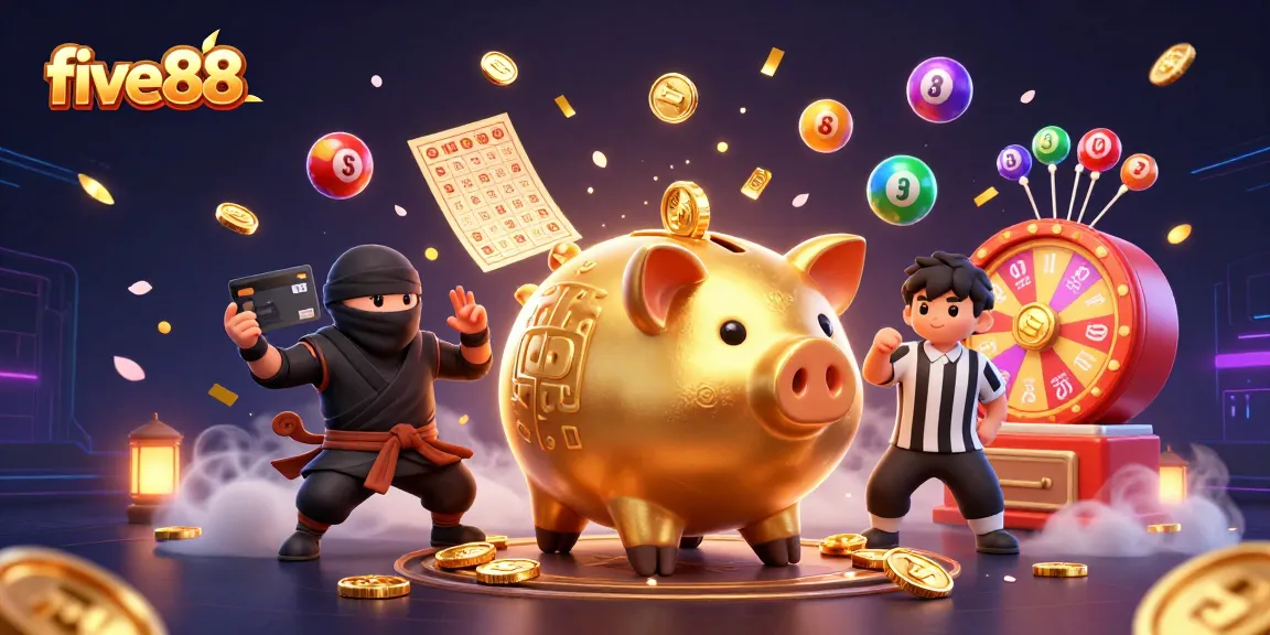 Experience the excitement at five88 with a whimsical realm of gambling, featuring dynamic characters and colorful elements.