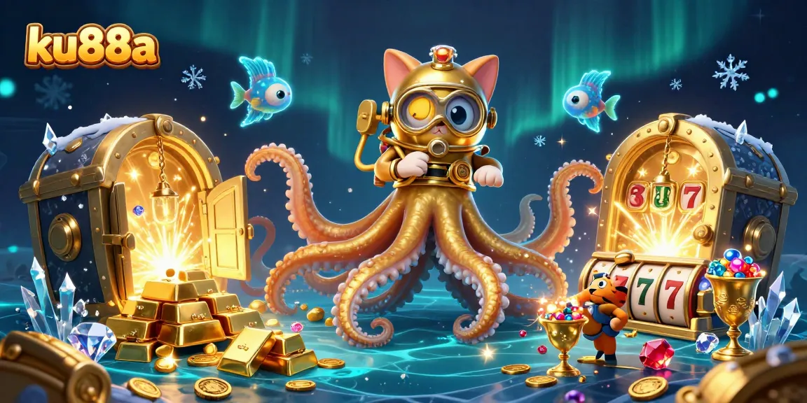 Immerse in gambling fun with ku88a's kraken and vintage diving cat in a treasure fantasy