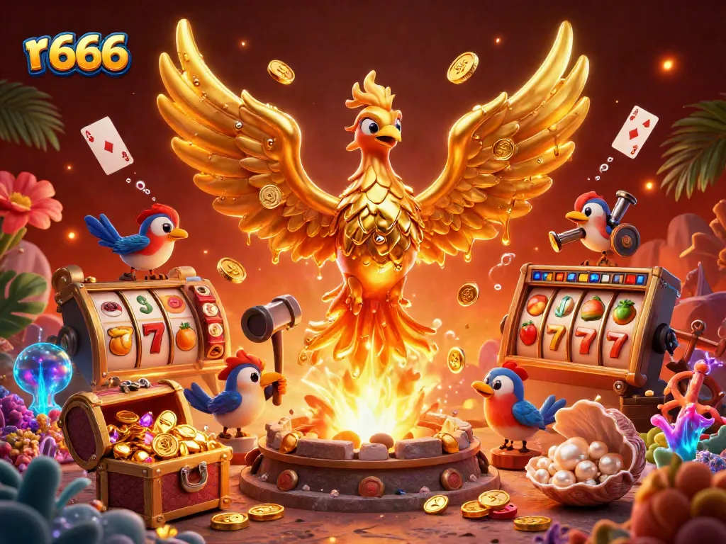 Experience the thrill of r 666 with vibrant casino graphics featuring dynamic symbols and characters.