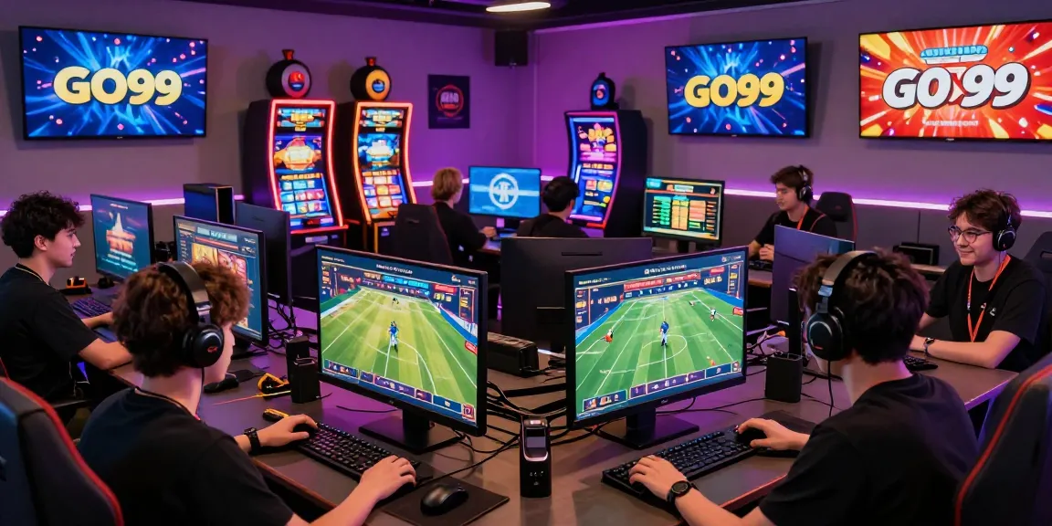 Dynamic GO99 gaming experience with players engaging in sports betting and vibrant casino screens.