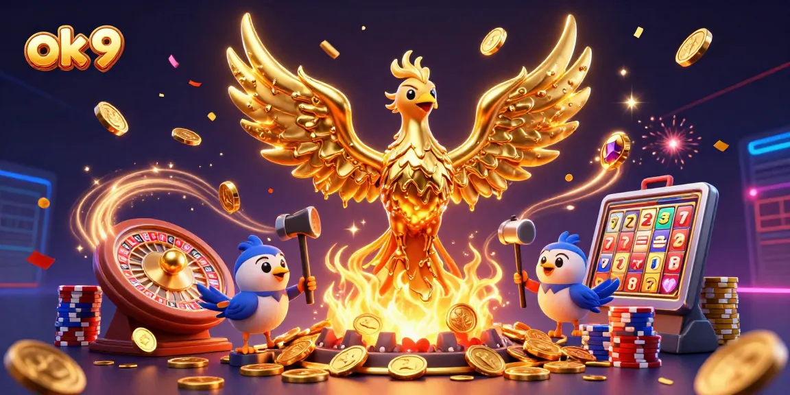 Experience stellar gaming action at ok 9, featuring a golden phoenix and vibrant casino elements.