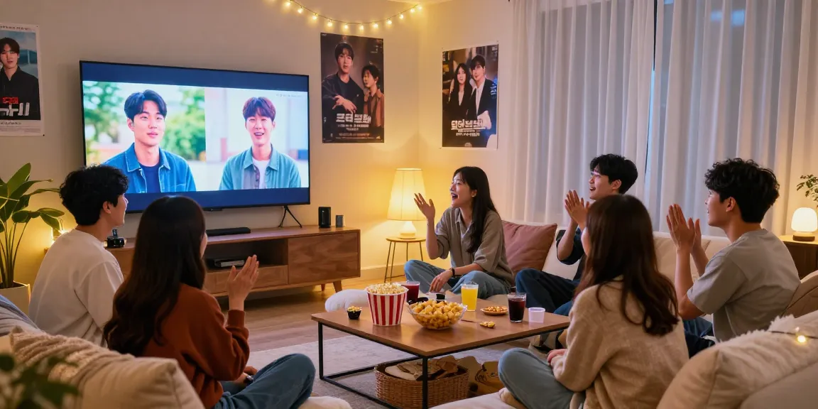 Nonton bokep Korea with friends enjoying an engaging movie night.