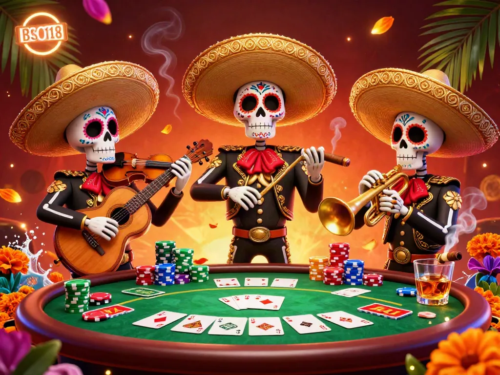 Experience thrilling gaming action with BSO118's vibrant mariachi-themed poker scene filled with action.