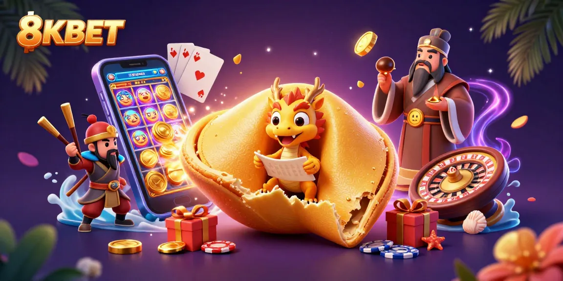 Immerse in 8KBET's thrilling game atmosphere with colorful characters and vibrant gambling elements.