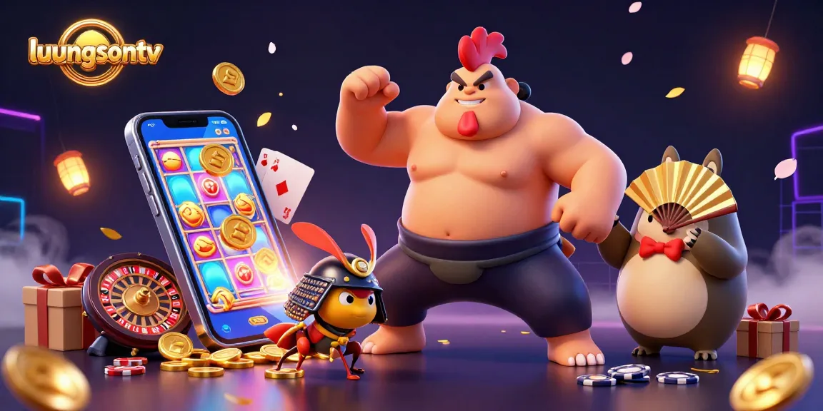 Engage in fun gameplay with luongsontv's vibrant gambling scene featuring slot games and charismatic characters.