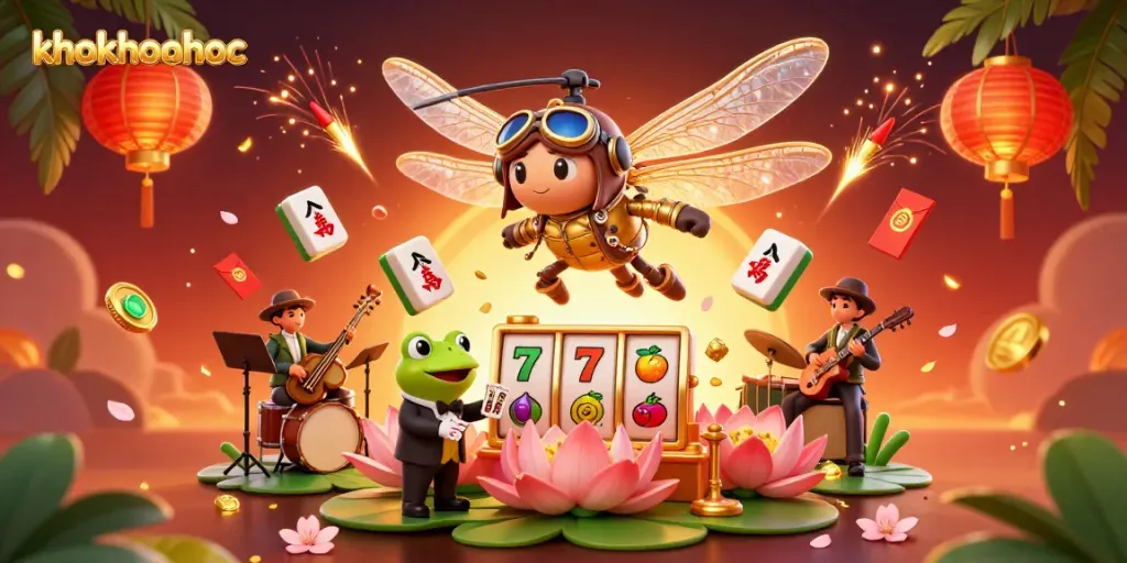Experience thrilling moments at khokhoahoc with a vibrant 3D casino scene featuring unique characters and elements.