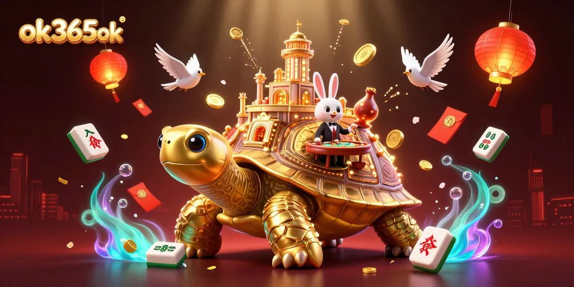 Experience ok365ok's vibrant gambling scene with a golden tortoise casino featuring a rabbit dealer.