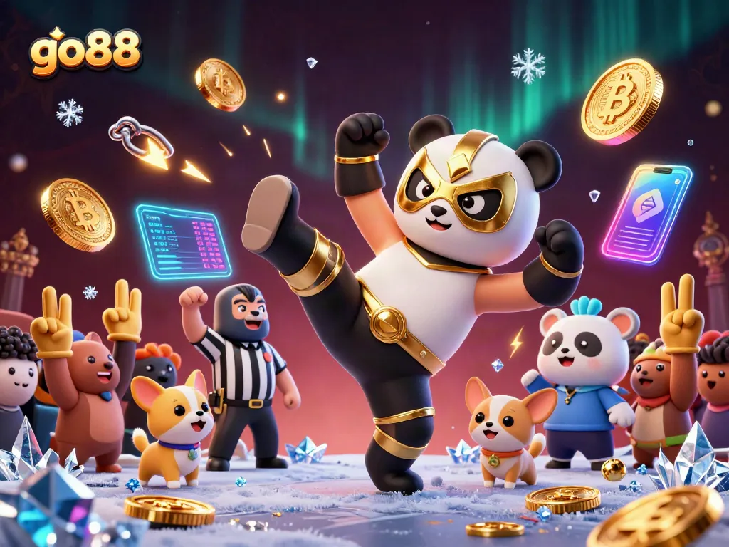 go88 showcases exciting gameplay with a panda wrestler and animal fans celebrating casino wins.