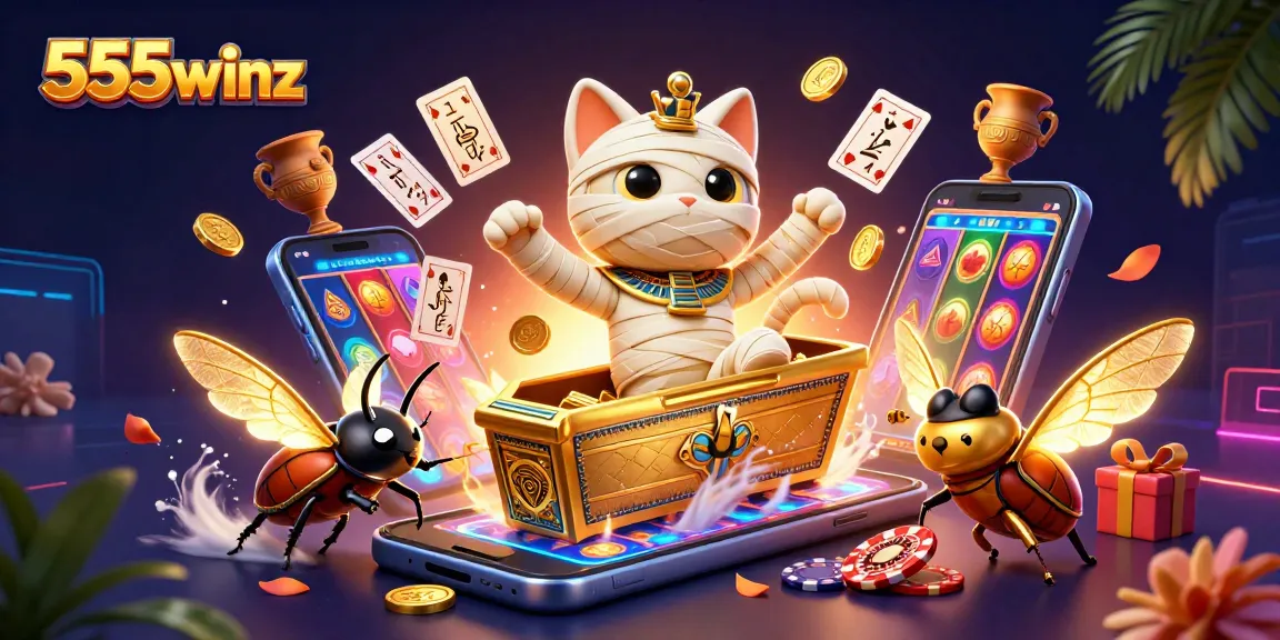 Join the excitement at 555winz with a mummy cat and golden casino delights!