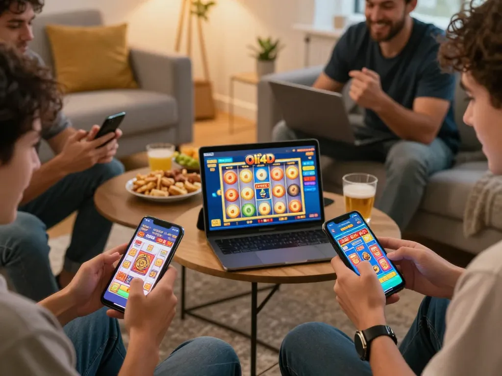 Players enjoying Oli4D daftar in an engaging online slot game, showcasing excitement and strategy.