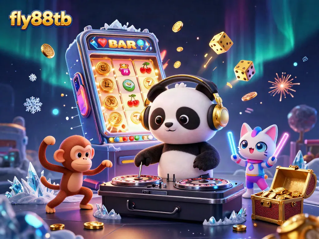 Catch an exciting moment at fly88tb with a DJ panda spinning roulette, lively characters, and vibrant games.
