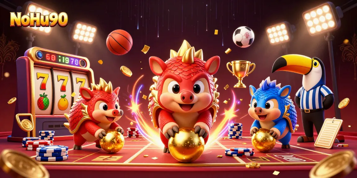 Experience thrilling slots and jackpots with NoHu90's animated pangolin showdown!