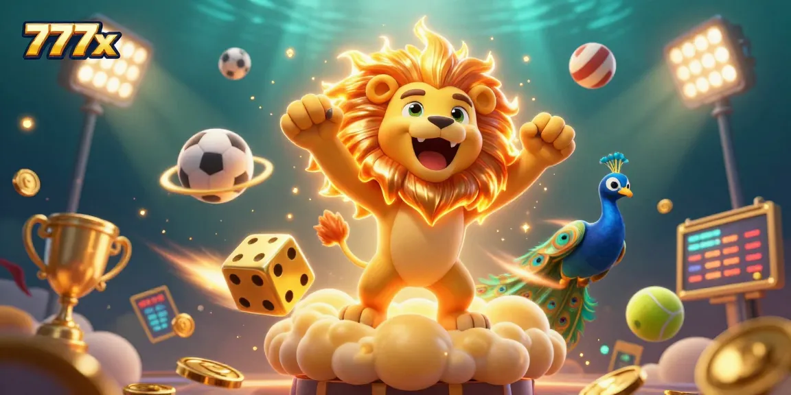 Experience exciting action at 777x with a vibrant 3D illustration showcasing dynamic sports elements and casino flair.