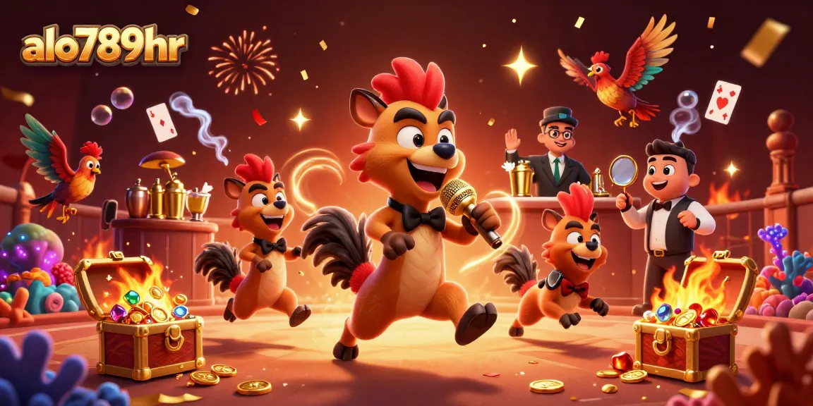 Join the excitement at alo789hr with an energetic illustration of hyenas in a cockfighting casino scene.