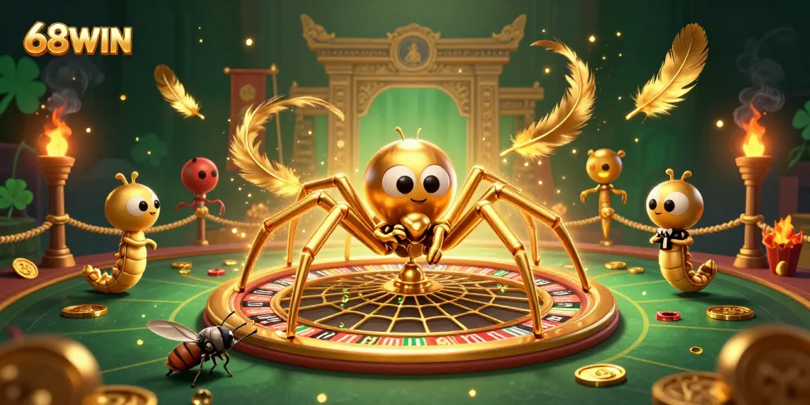 Experience the thrill of 68WIN as a golden spider spins a roulette web, enhancing your gaming adventure!