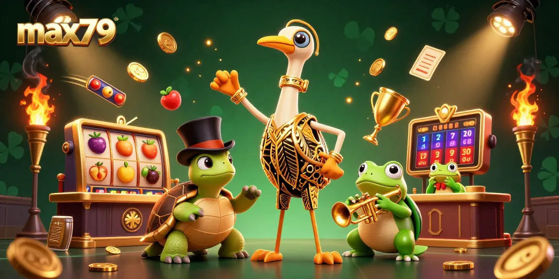 max79 invites players to engage with thrilling slot reels and golden jackpot elements in vibrant casino art.