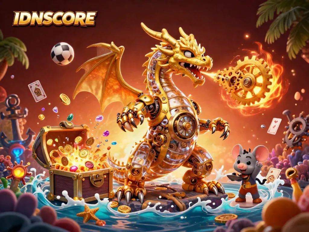 Place bets with IDNSCORE at a vibrant online sports tournament, showcasing influential characters and dynamic game elements.
