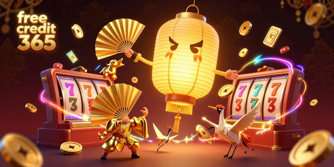 Win real rewards instantly with free credit 365 bonuses in this vibrant casino scene featuring dynamic slot elements.