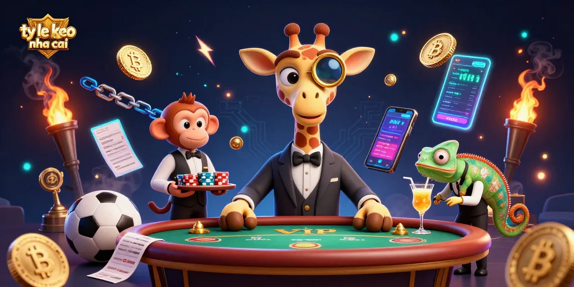 Engage with ty le keo nha cai and win big, featuring a stylish giraffe at a VIP betting table.