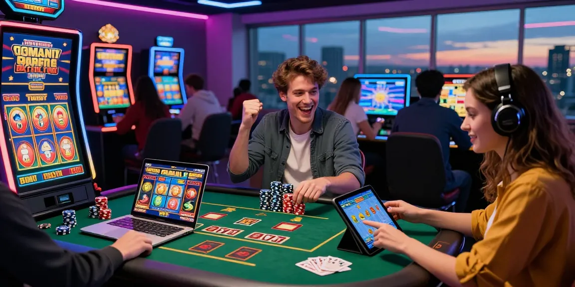 Online gaming enthusiasts enjoying credit card casino games at https://ecpc.org.uk with vibrant atmosphere and modern setup.