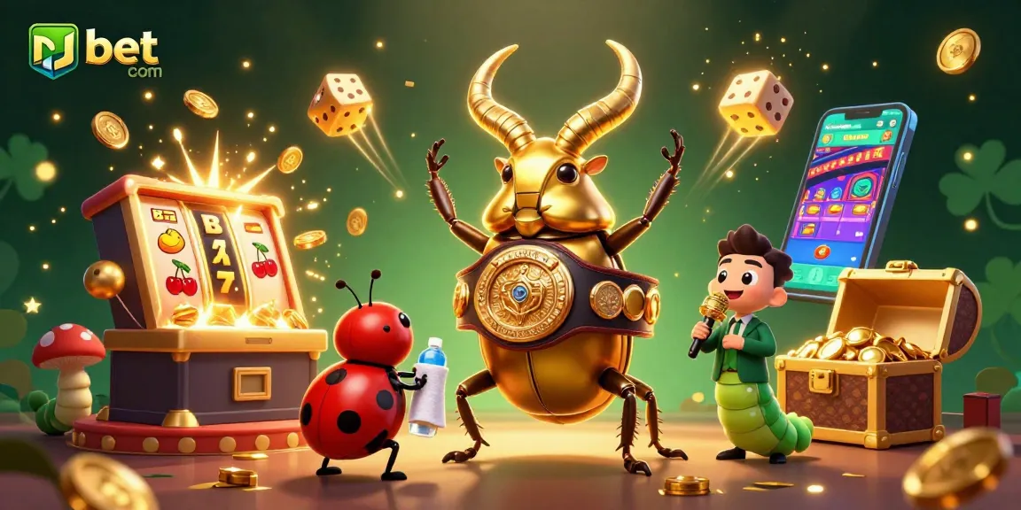 Experience vibrant fun at nbet com with a unique 3D casino illustration featuring a boxing beetle and colorful game elements.