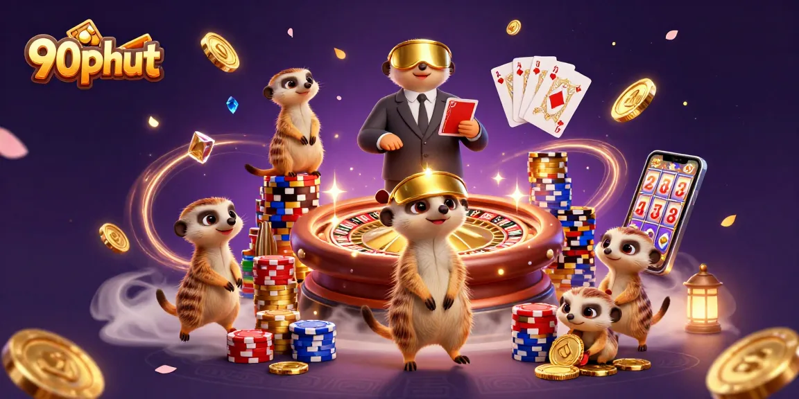 90phut meerkats managing a lively casino scene filled with vibrant gambling elements