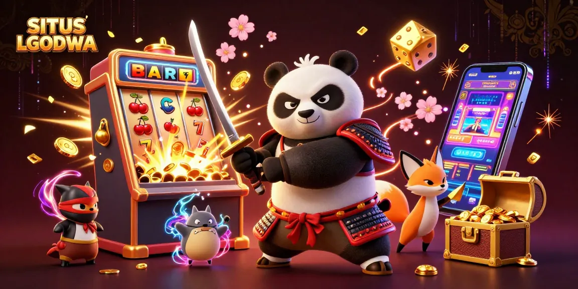 SITUS LGODEWA showcases a thrilling jackpot explosion featuring a samurai panda, ninja fox, and a spirit tanuki.