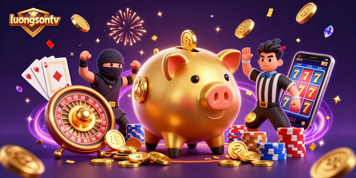 Experience premium sports betting on luongsontv with dynamic scene of golden piggy bank and playful characters.