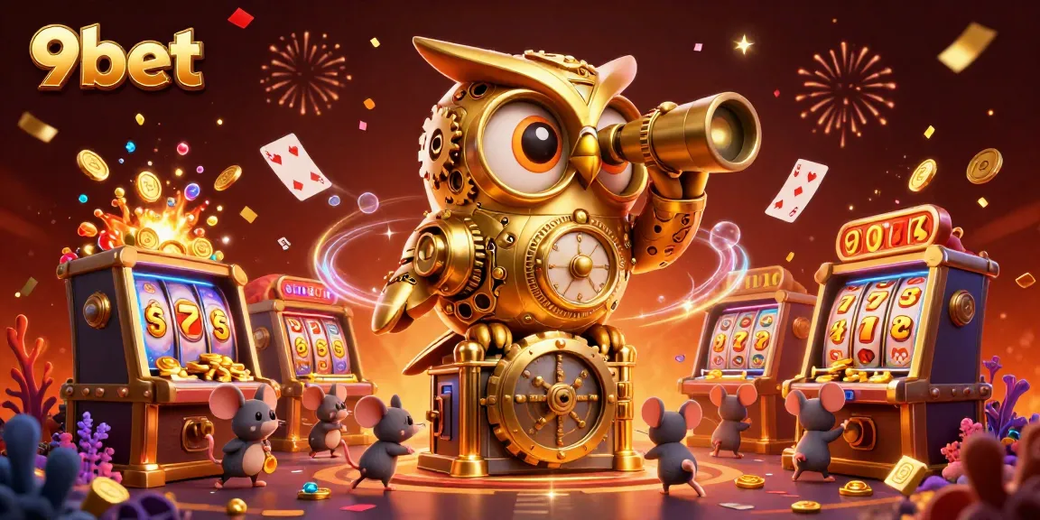 Experience excitement at 9bet with a lively, 3D casino scene featuring dynamic game elements.