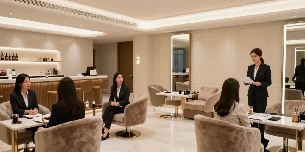 강남타이밍 쩜오의 고급스러운 내부, 편안한 좌석과 세련된 조명이 돋보입니다.
