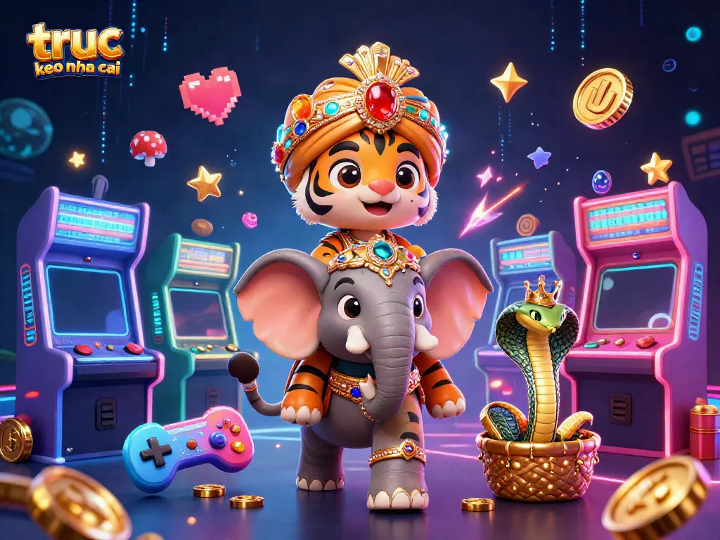 Experience truc tiep keo nha cai with vibrant 3D characters, games, and glowing casino elements.