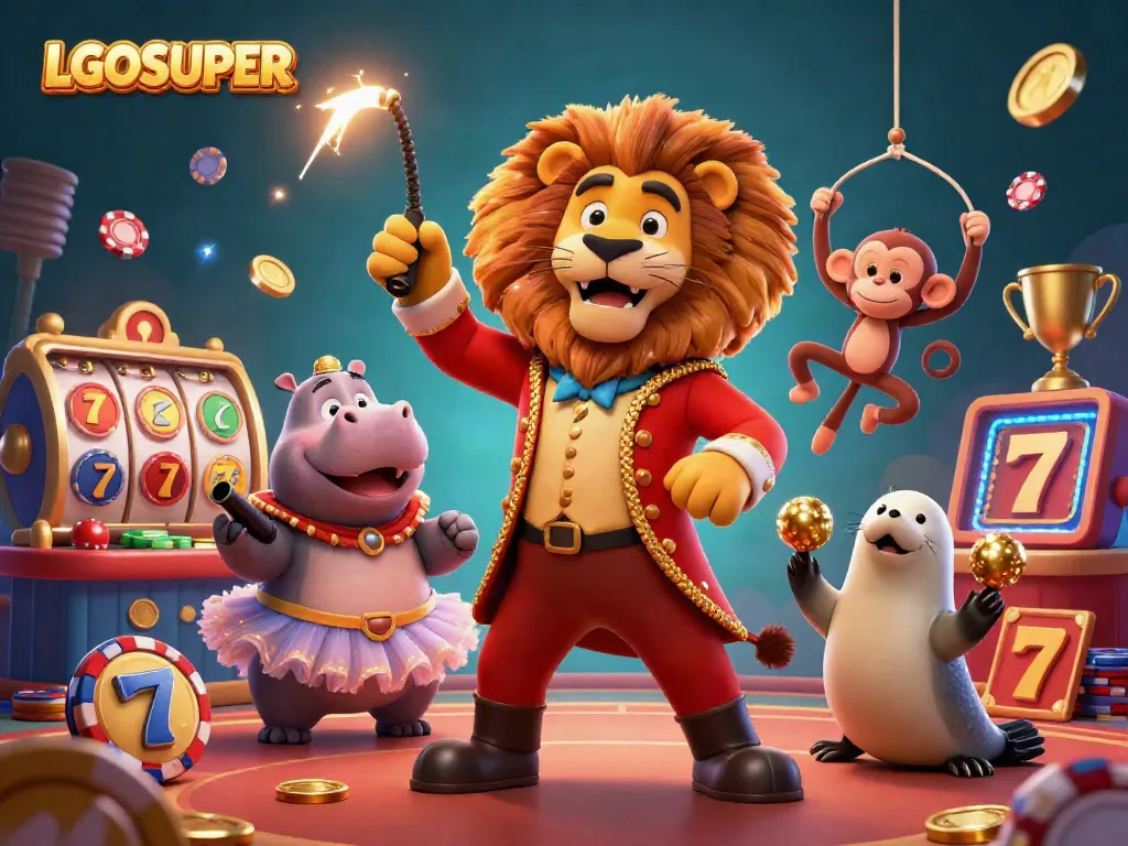Experience thrilling moments at LGOSUPER with engaging cartoon characters in a vibrant casino scene.