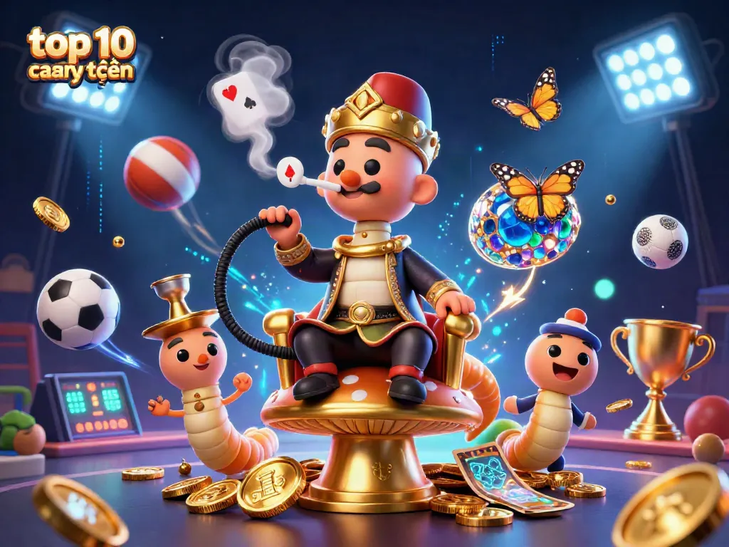 Chơi tại top 10 casino trực tuyến với hình ảnh sinh động của ông chủ bình hút thuốc và các yếu tố thể thao.