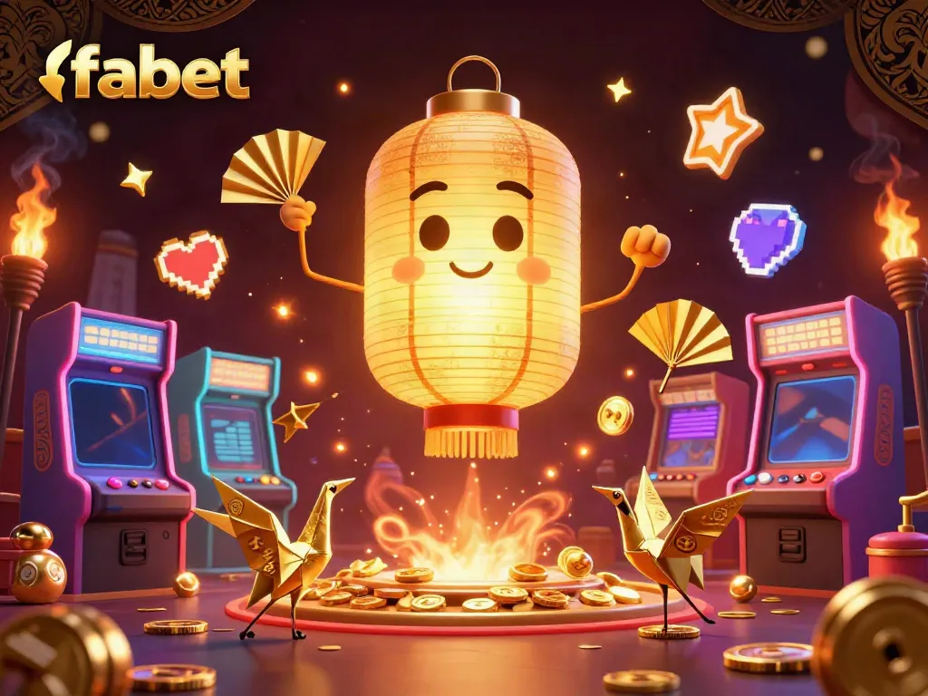 Experience the enchanting world of fabet with golden lantern spirits above a lively casino.