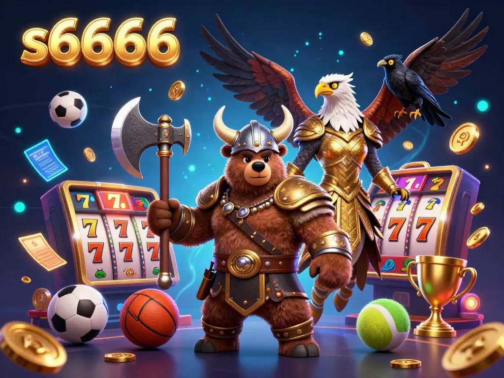 S6666 showcases a vibrant casino scene with a Viking bear and eagle capturing the thrill of gaming.