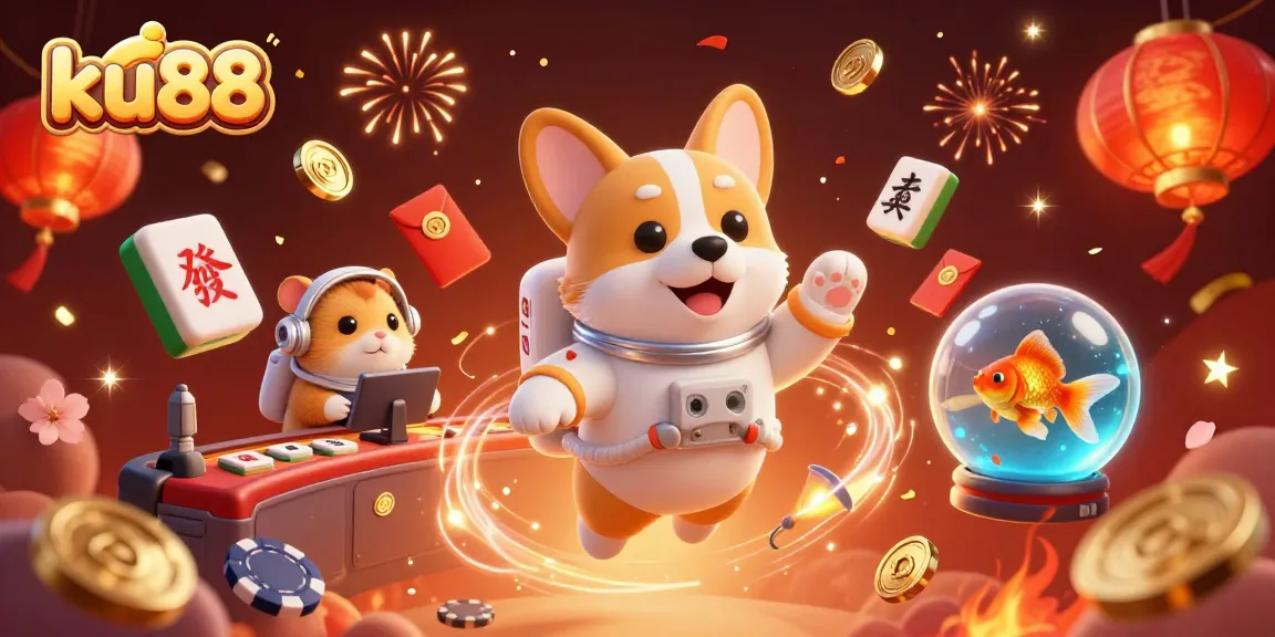 Experience sensational gaming at ku88 with a vibrant 3D illustration of a space casino scene.