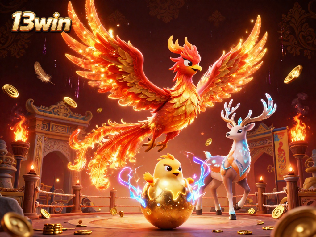 Experience the thrill of 13win as the fire phoenix soars among dynamic casino elements.
