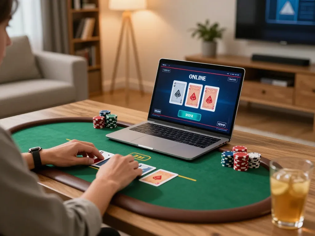 Person playing online blackjack in a cozy home setting with strategic gameplay at rachit.