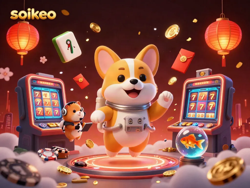 Experience exciting wins at the Soikeo casino with floating games and characters in a lively 3D scene