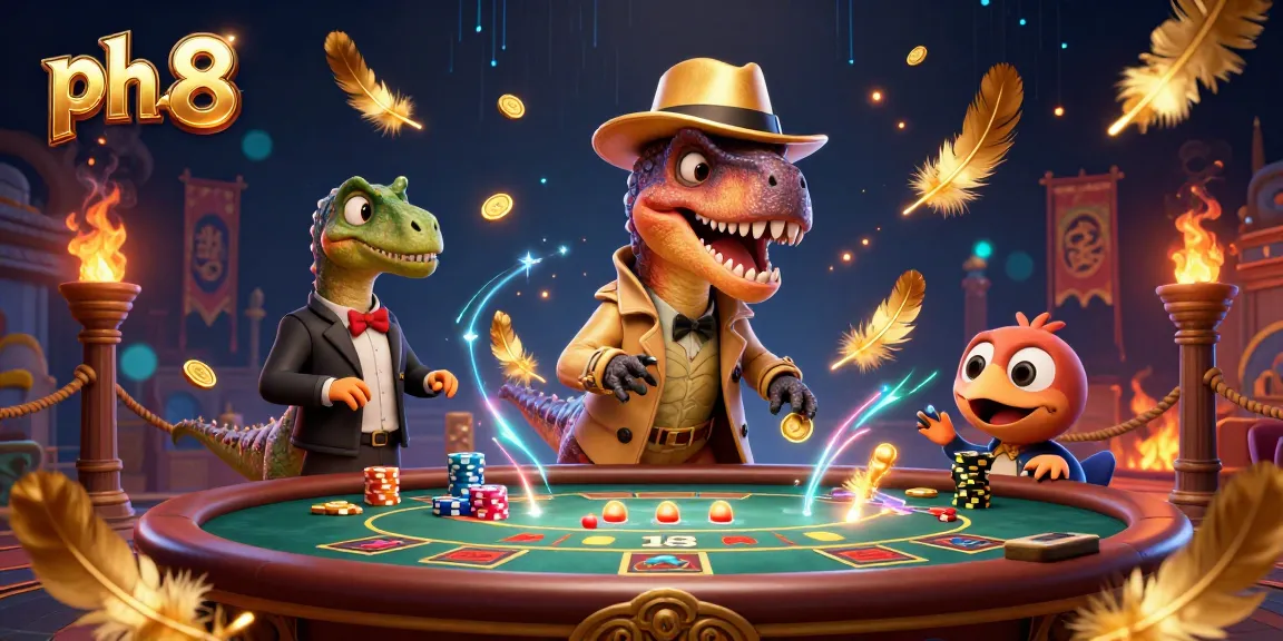 Experience thrilling blackjack action with ph 8 as a velociraptor blends in at the card table