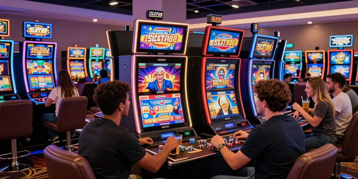 SLOT88 players enjoying exciting casino slot games in a vibrant gaming lounge.