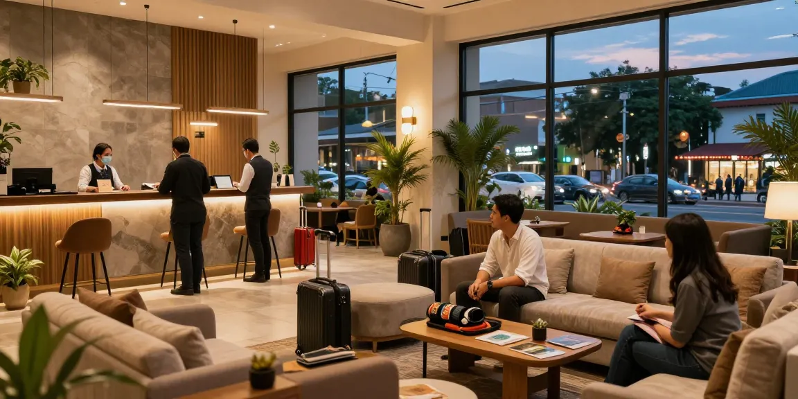 rokok88 hotel lobby with guests and friendly staff in Jakarta
