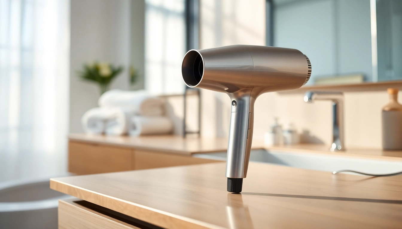 Enhance your hair styling routine with an Ionic blow dryer featuring sleek design and modern aesthetics.