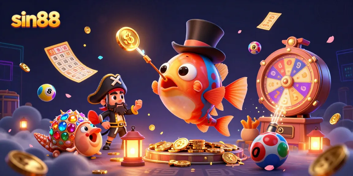Engage in sin88 gaming with a lively 3D scene featuring vibrant characters and dynamic casino elements.