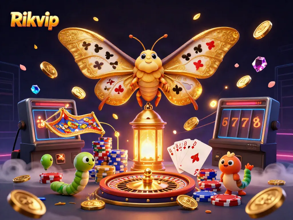 Experience thrilling gameplay at Rikvip with vibrant casino elements and enchanting gold motifs.